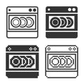 Monochromatic dishwashing machine icon in different variants