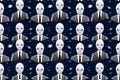 Monochromatic Extraterrestrial Portraits: Alien Faces and Torsos in Suits on Blue Background with Galaxies Royalty Free Stock Photo