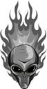 monochromatic Flaming alien head on white background Royalty Free Stock Photo