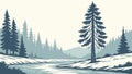 Monochromatic Forest Landscape with Tall Pine Trees, vector design Generative AI Royalty Free Stock Photo