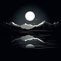 Moon Silhouette On Lake: Minimalist Stylized Vector Illustration Royalty Free Stock Photo