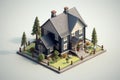 Monochromatic Gray house isometric. Generate Ai