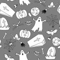 Monochromatic halloween seamless pattern