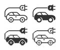 Monochromatic icon of electric car in different variants