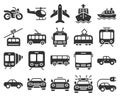 Monochromatic transport icons set