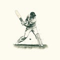 Monochromatic Illustration Of Cricket Player Hitting Ball Royalty Free Stock Photo