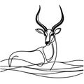 A monochromatic illustration depicts an antelope in a seated position.