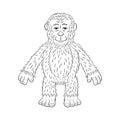 Monochromatic illustration of a funny cartoon yeti