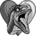 monochromatic illustration of Raptor head with heart sign