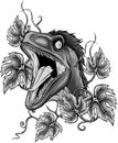 monochromatic illustration of raptor head with leaves Royalty Free Stock Photo
