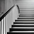 A monochromatic image of light and shadow on a staircase, creating an abstract play of depth and contrast2, Generative AI