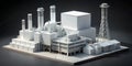 Monochromatic Industrial Complex Isometric Rendering of Power Plant and Tower