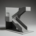 A monochromatic, minimalist architectural model features interlocking staircases Royalty Free Stock Photo
