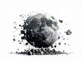 Monochromatic Moon Fragmentation Illustration on White Background Space Exploration Concept Royalty Free Stock Photo