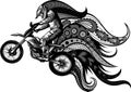 monochromatic motocross and rider with mandala ornaments Royalty Free Stock Photo