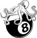 monochromatic octopus on eight Ball Billards Pool Game Black