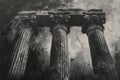 Monochromatic Oil Painting of Ancient Roman Pillars. Generative Ai Royalty Free Stock Photo