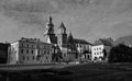 Wavel Castle in Krakow, Poland monochrome