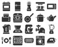 Monochromatic pixel icons set of some kitchen utensils