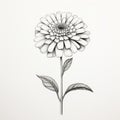 Monochromatic Realism: Intricate Sketch Of A Zinnia Flower On White Background