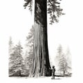Monochromatic Realism: Young Man Sketching Redwood Tree