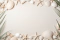 Monochromatic Sand Frame with Eucalyptus, Seashells, and Starfish - Perfect for Summer Greetings AI Generated