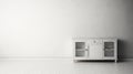 Monochromatic Serenity: A Minimalist White Cabinet On An Empty Wall