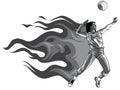 monochromatic Silhouette of volleyball player with flames. Vector.