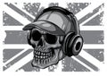 Monochromatic Skull and Flag Great Britain. vector illustration