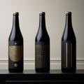 Monochromatic Symmetry: Three Beer Bottles With Gold And Black Designs