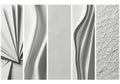 Monochromatic textures collage elegant drapery and crinkled surfaces abstract fabric flow and folds close up studio detail Royalty Free Stock Photo