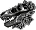 monochromatic Tyrannosaurus Skull with roses Vector illustration design Tattoo