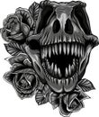 monochromatic Tyrannosaurus Skull with roses Vector illustration design