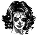 monochromatic Vector Black and White Skull Candy Girl Illustration