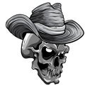 Monochromatic vector illustration of cowboy skull cartoon style