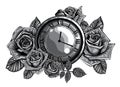 Monochromatic Vintage pocket watch with a pattern in roses Royalty Free Stock Photo