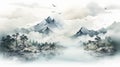 Monochromatic Watercolor Landscape: Annapurna Iii In Misty Mountains Royalty Free Stock Photo