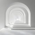 Monochromatic White Architectural Arches Creating an Infinite Tunnel with Light at the End Royalty Free Stock Photo