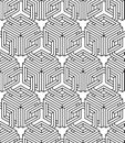 Monochrome abstract interweave geometric seamless pattern. Vector black and white illusory backdrop with Royalty Free Stock Photo