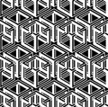 Monochrome abstract interweave geometric seamless pattern. Vector black and white illusory backdrop with Royalty Free Stock Photo