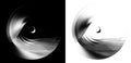 Monochrome abstract layered propellers rotate on white and black backgrounds. Set of graphic design elements. Icon, logo, symbol