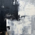 Monochrome Abstract Painting With Black, White, And Gray Shapes