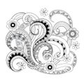 Monochrome abstract pattern snake with flowers and zen tangled shapes