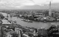 Monochrome aerial shot of London skyline