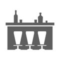 Monochrome alcohol bar counter with stools and bottle glass line icon vector illustration Royalty Free Stock Photo