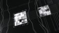 Monochrome animation of processors CPU. Animation. Motherboard digital chip. Abstract animation of computer central