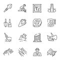 Monochrome archeology icon set vector illustration antique civilization, paleontology discovery