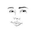 Monochrome art vector portrait of flirting woman, face expressions theme illustration. Beautiful lady posing on white Royalty Free Stock Photo