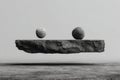Monochrome artwork of two balanced rocks on a suspended platform Royalty Free Stock Photo