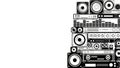 Monochrome Audio Equipment Stack with Speakers and Equalizers Royalty Free Stock Photo
